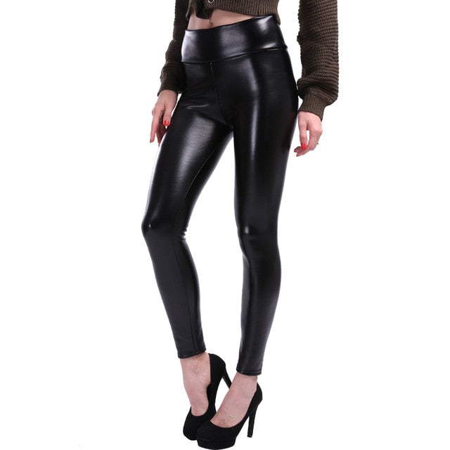 Elastische Lederlook Leggings, bis 3XL