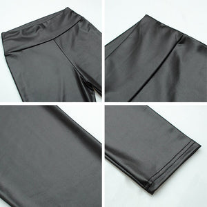 Elastische high waist Lederlook Leggings, matter look